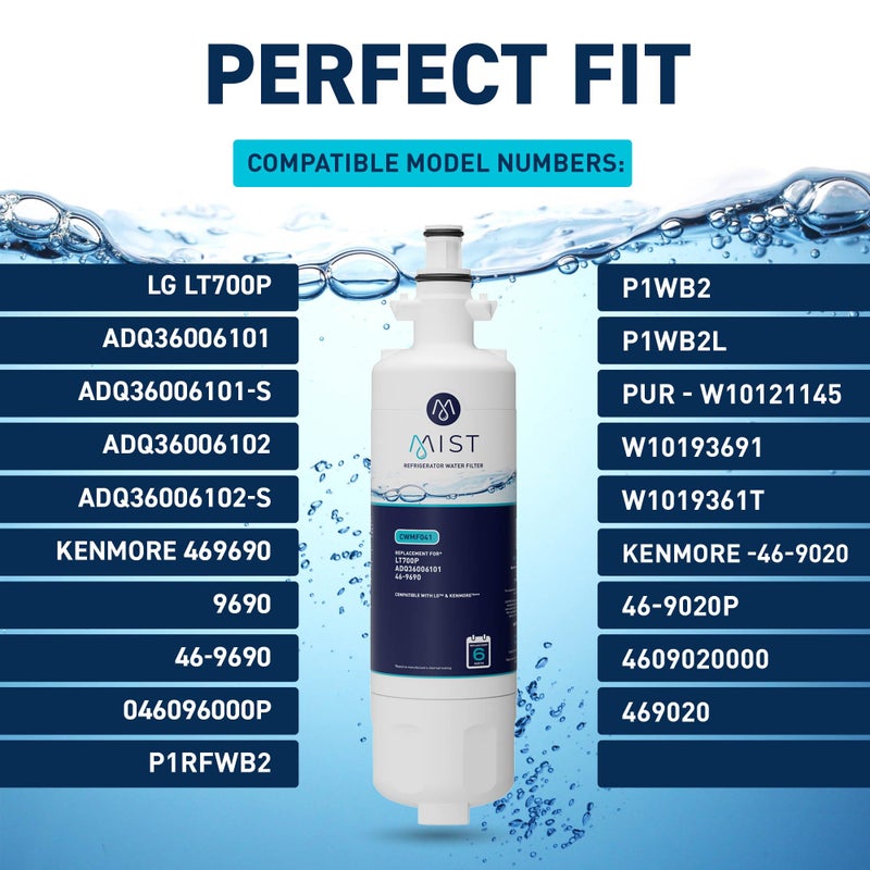 Mist فلتر مياه ثلاجة Mist ADQ36006101 بديل لـ LG LT700P، ADQ36006102، Kenmore 469690، ثلاجة LFX25978SB - معتمد من NSF 42 - عبوة 2 - Image 3